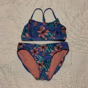 Girls Floral Print 2 Piece Bathing Suit